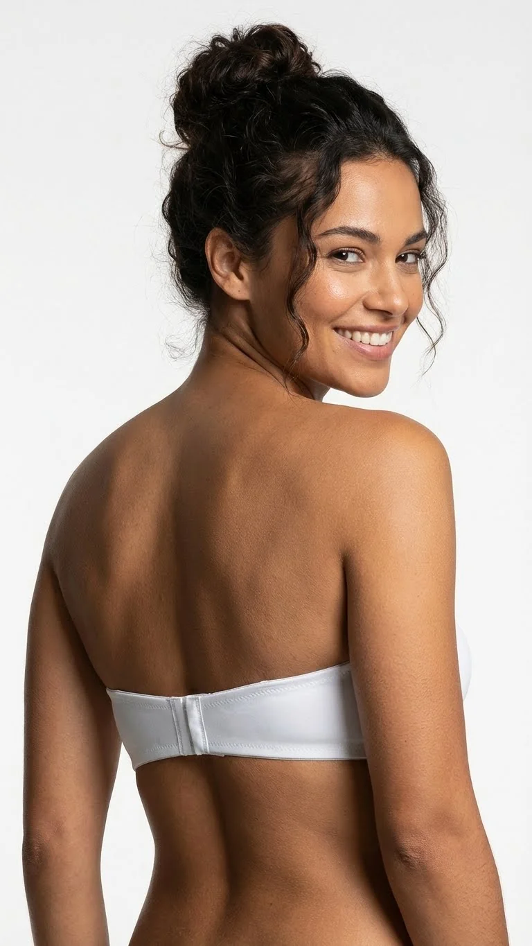 LunaIntim Beyaz Balconette Straplez Göğüs Dikleştiren Destekli Push-Up Sütyen - Arka Görünüm